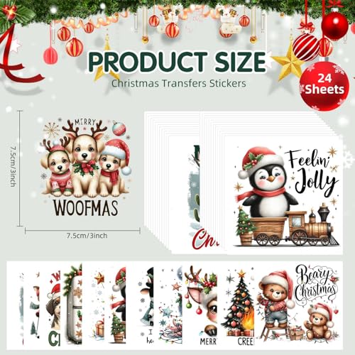 Image of ZMRU 24 Sheets Vintage Christmas Rub On Transfers for Crafts, Rub On Transfers Christmas for Wood,Furniture Decals, Glass, Porcelain, Leather, Canvas, Fabric Projects,3 * 3inch(Animal Party)