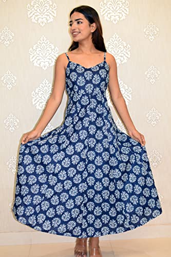 Image of JAIPUR HAND BLOCK Cotton Sleeveless Long Flared A Line Dress|Gown (S00063)