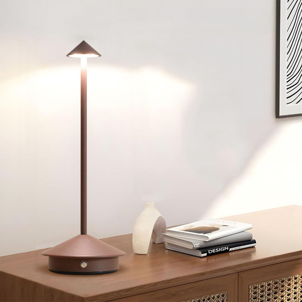 Lámpara LED Lámpara de Mesa Inalámbrica Batería USB luz de Mesa Táctil Lámpara de Noche de Atenuación Recargable Lámpara de Escritorio Interior Portátil Comedor Jardín Aluminio Metálic,Marrón