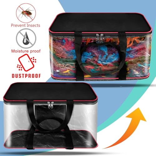Image of Storite 2 Pack 33L Transparent Saree Storage Bags, Moisture Proof Nylon Clothes Organizer for Lehengas, Dresses & Wardrobe Storage with Strong Zipper (RedBlack, 39x34x21cm)