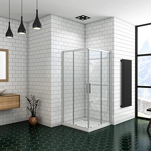 Ducha Casa 80x80x185cm Mampara de ducha angular corredera cuatro hojas(dos movibles y dos fijas), 5mm cristal templado antical, marco de aluminio mate