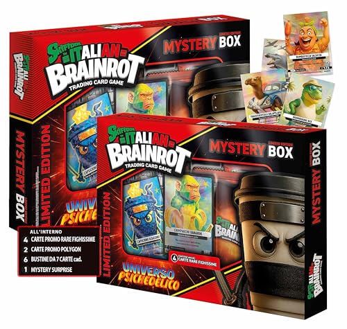Generico Skifidol Italian Brainrot Mystery Box Universo Psichedelico, Trading Card Game, Edizione Limitata con 4 Carte Promo Rare, 2 Polygon e 42 Carte Serie Alpha