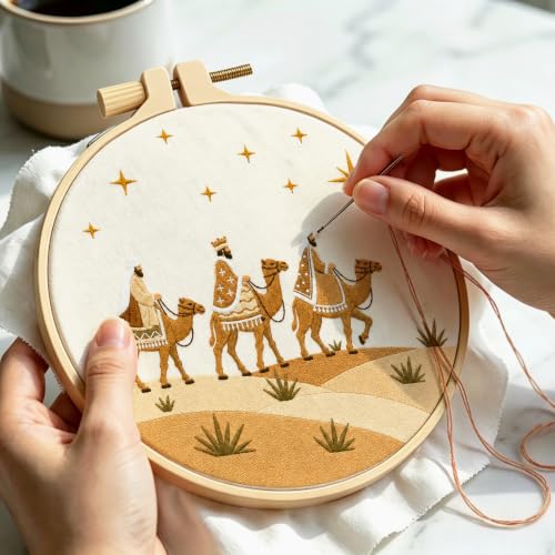 Image of Nuberlic Embroidery Kit for Beginners, Three Wise Men Christmas Scene