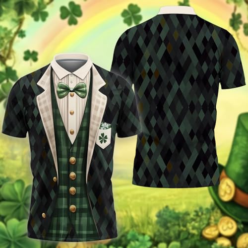 Irish Golf Polo Shirts for Men - St Patricks Day Mens Golf Shirts Short Sleeve Fit Tennis T-Shirt HN032