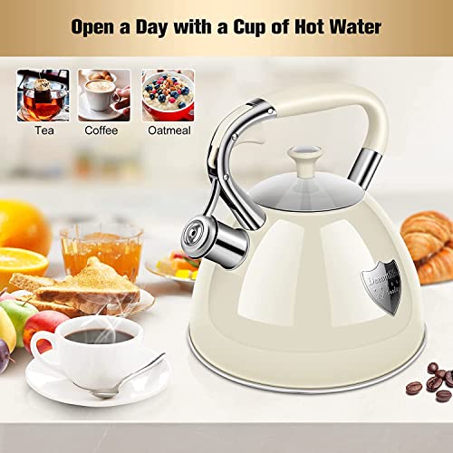 Tea Kettle Stovetop, 3.17Quart Modern Whistling Tea Kettle - Surgical 5 Layer Stainless Steel Teakettle Teapot With Cool Touch Ergonomic Handle Teapot - Pot For Stove Top (Silver Handle) #TOP7