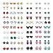 Yadoca Stainless Steel 60 Pairs Stud Earrings for Girls Women Mixed Color Cute Animals CZ Jewelry Earring Set Heart Star Fox Bee Frog Ladybug Daisy Flower Tree Mushroom Umbrella Rose Gold White
