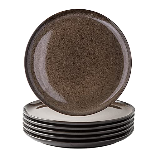 LERATIO Ceramic Dinner Plates Set of 6, 10.5 Inch Reactive Glaze Porcelain Plates, Modern Shape Dinnerware Dishes Set for Kitchen,Microwave&Dishwasher&Oven Safe, Scratch Resistant-Chestnut