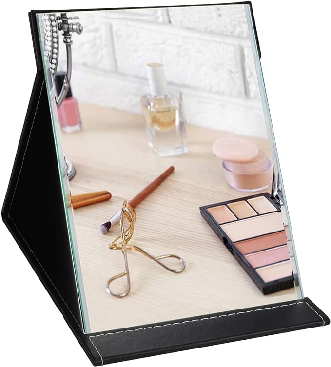 DOOR STEP SHOPPING Book Makeup Mirror Glass Iron Square Table top Vanity Mirror on Stand 10"x 12" INCH-image-1