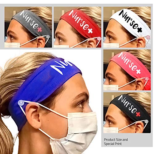 Headband with Buttons for Women and Men for Mask, Mixed Color Pack of 6 Hair Accessories (White, Black, Gray, Pink, Blue, Red)