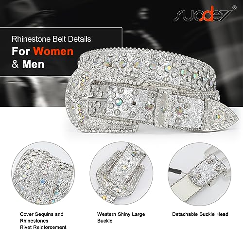 Image of SUOSDEY Rhinestone Belt Men Women for Jeans Dress Western Cowgirl Cowboy Studded Glitter Sequin Strap Belt, A-silver, 41.3 inch /105cm fit waist: 29 inch-33 inch