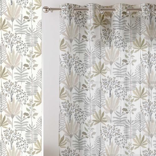 Vargottam Foliage Pattern Sheer Curtains for Tall Doors & Windows - Set of 2, 90", Grommet Top, Printed Georgette Light Filtering Panels for Home Decor