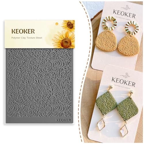 Keoker Polymer Clay Texture Sheets Set, Boho Texture Sheets for Polymer Clay, Clay Earring Molds for Earrings, Works with Boho Polymer Clay Cutter,The Same Effect as Polymer Clay Texture Roller (3)
