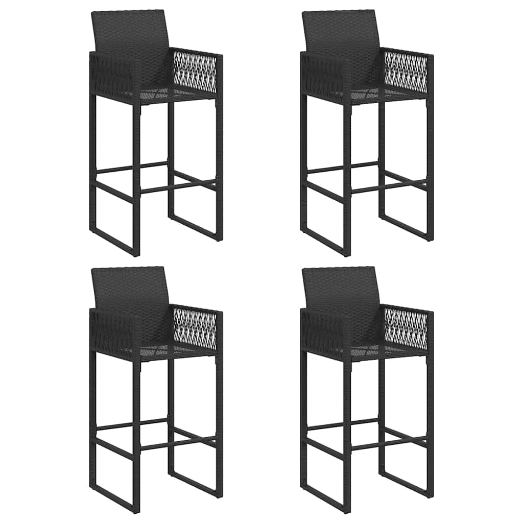 Juego de muebles de jardín de 5 piezas, sin cojín, color negro, polirratán, acacia, resistente a la intemperie, para terraza, balcón y jardín, con marco de acero robusto y asiento para zonas