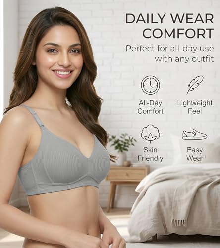 Image of DClub Womens Cotton Lightly Padded Everyday Bra, Wire Free, Comfortable with Seamed Cups,Adjustable Strap for Everyday Bra