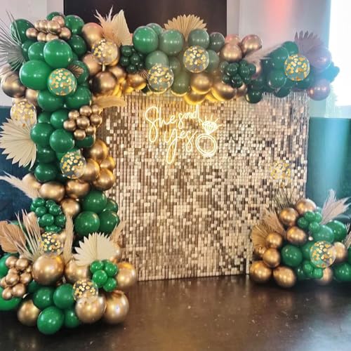 Image of BAUANOOY Green and Gold Balloons, 60pcs 12 Inch Metallic Chrome Gold Dark Green Balloon Latex Balloons for Wedding Graduation Jungle Birthday Party Decorations