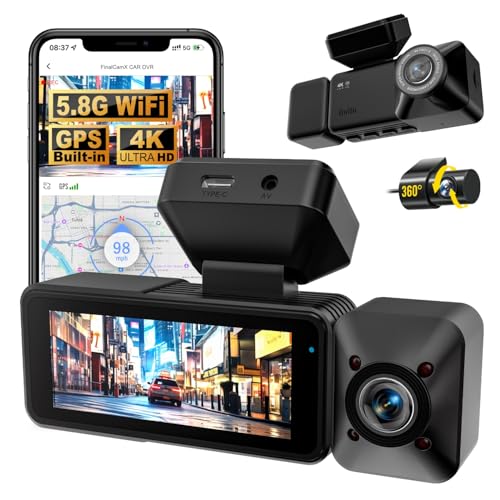 3 Channel Dash Cam Front and Rear Inside, 4K+1080P+1080P Dash