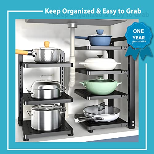 Romatia Pot And Pan Organizer Rack For Under Cabinet, Heavy Duty Pot Pan Rack Under Sink Organizers And Storage, Pot Lid Organizer, Kitchen Cabinet Organizer With 4 Adjustable Tiers(Solid Style) #TOP2