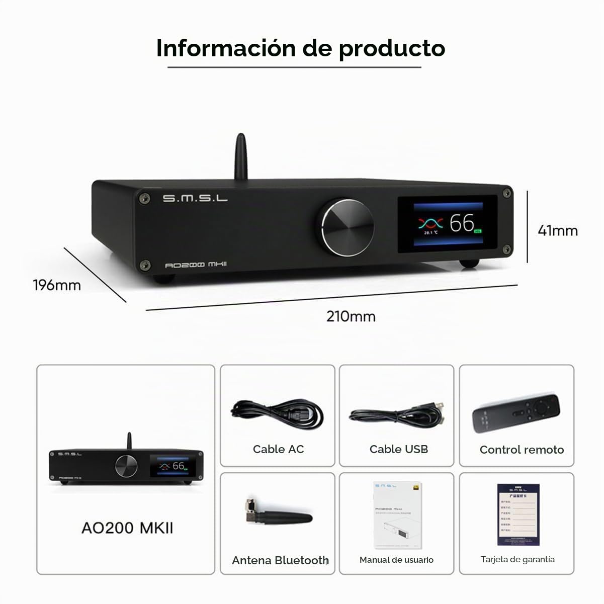 AOSHIDA SMSL AO200MKII MA5332MS - Amplificador de potencia digital (chip 160 W x 160 W, Bluetooth5.0, USB/RCA/XLR, entrada de 2.1 canales, HiFi para altavoces de subwoofer/pasivos)