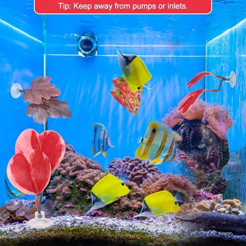 Image of 4pcs Betta Leaf Hammock, 4 Styles Adjustable Plastic Betta Bed Resting Spot Small Fish Tank Decor Decoration Accessories with Suction Cup & Bracket for Aquarium Four-Eyed Silk Fish Guppy to Rest (Red)