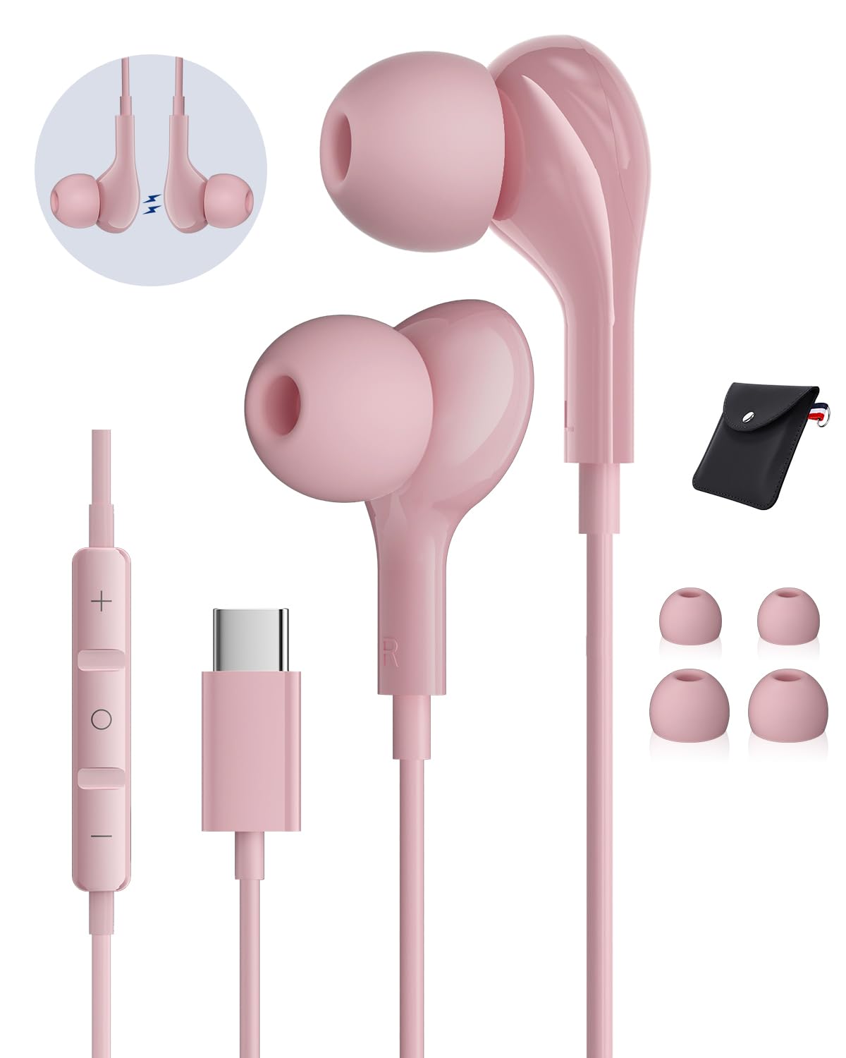 USB C Headphones for iPhone17 16 Pro Max 15 Plus iPad Pro Samsung Galaxy S24 S23 Ultra S26 S25 S22 S21 Wired Earbuds Magnetic in-Ear Type C Earphone