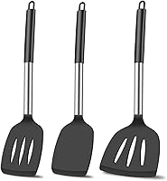KLAQQED 3-Pc Silicone Spatula Set: 600°F Heat-Resistant Non-Stick Turner for Eggs, Pancakes, Fish, Steak