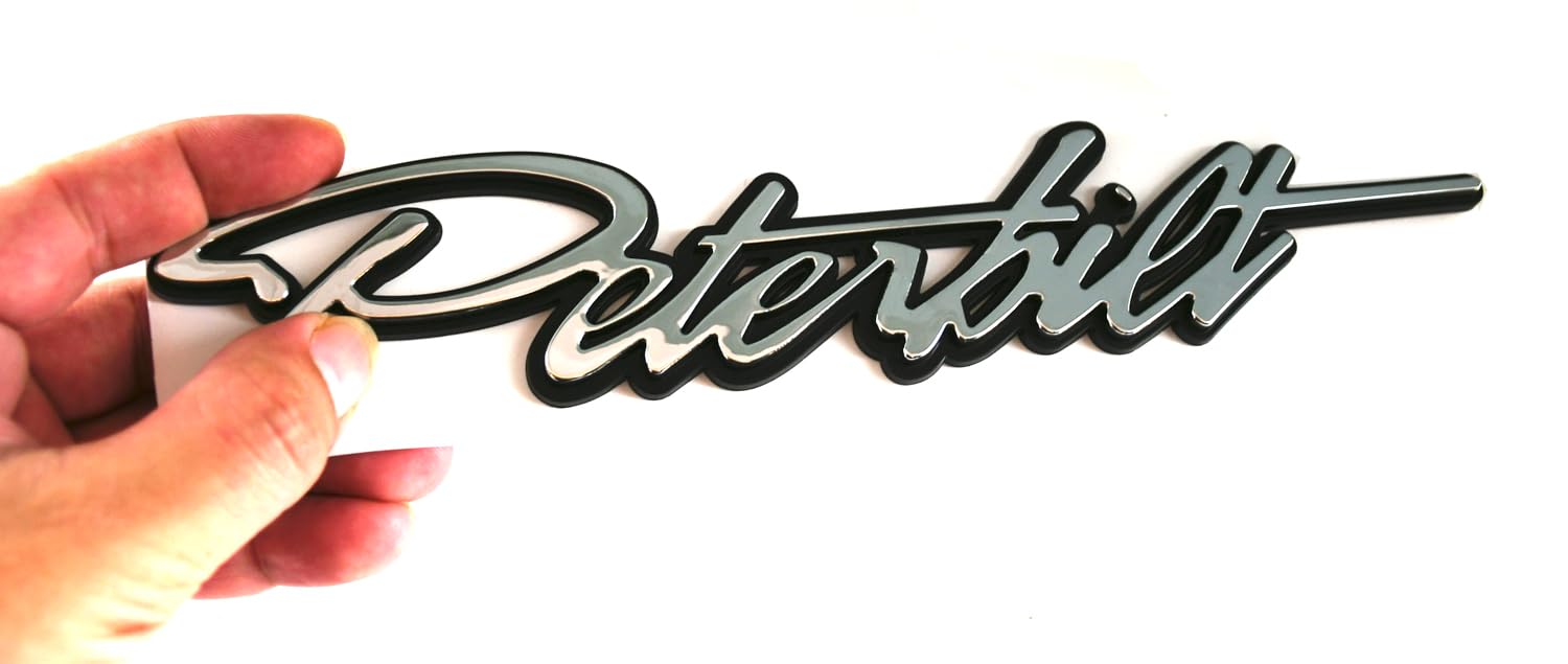1pc New Custom Logo Name Emblem Plate Replacement for Peterbilt Side Front of Hood Accessory Grille (Chrome)