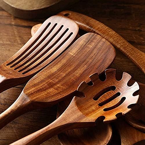 Miniatura 4 de Juego de utensilios de cocina de madera cucharas de madera para cocinar juego de espátulas de cocina de madera de teca natural incluye 7