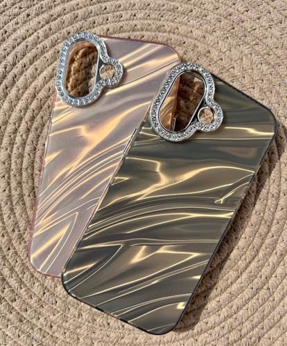 Image of DIZORO Compatible with iPhone 17 Case | Marble Glossy Hard PC Back Cover with Diamond Camera Protector | Ultra Stylish Shockproof Back Cover Case for Girls Women-Pink
