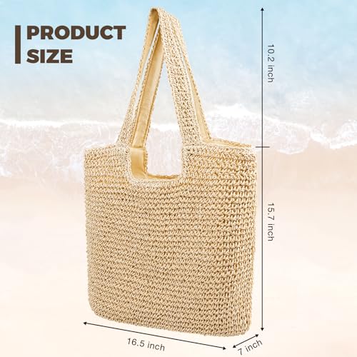 Image of Pleneal Straw Beach Bags for Women - Women Beach Handmade Woven Tote Bag, Summer Mesh Hollow Shoulder Bag for Holiday