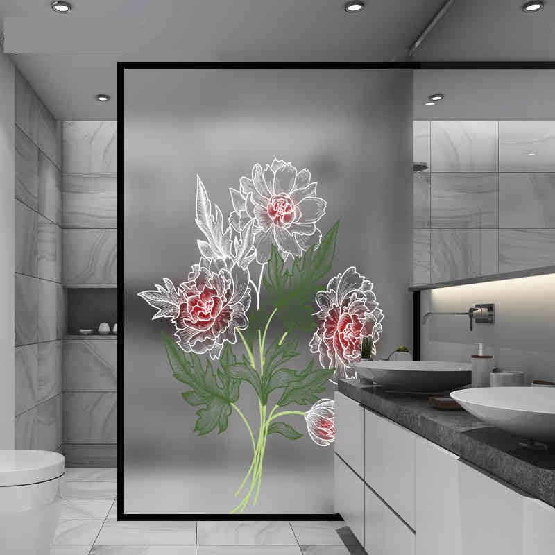 Vinilos para Cristales Peonía Verde Y Roja Vinilo Ventana para Opacar Cristales Reutilizable Proteger la Privacidad para Baño Cocina Oficina Decoración 70x120 cm