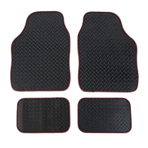 Safe Travel 27852 Universal Car Mats, Heavy Duty Rubber Mats, Red Binding