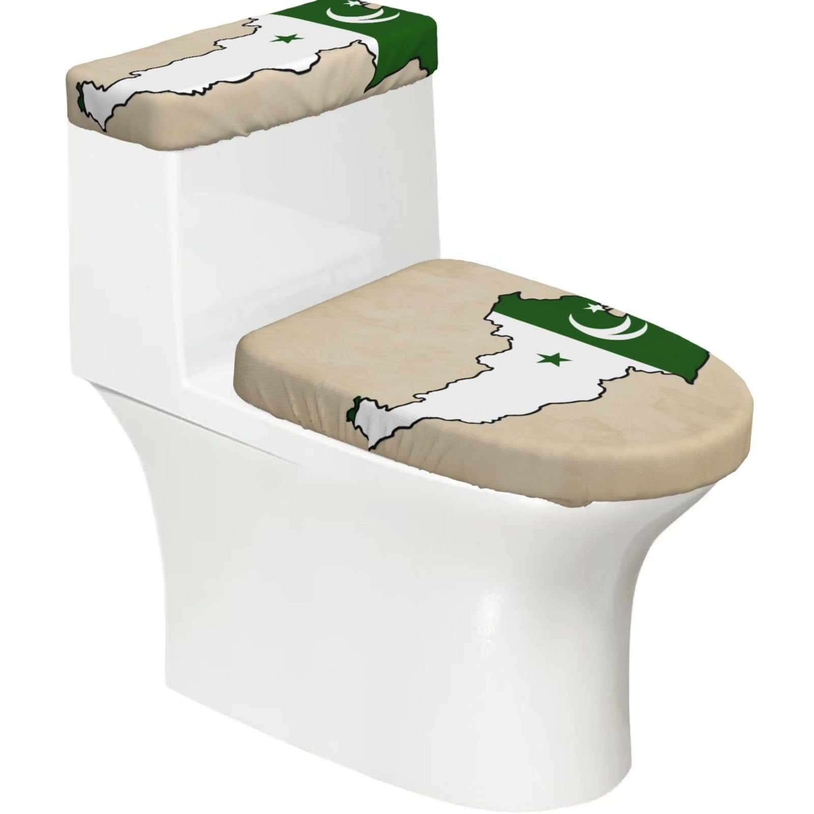 Pakistan Flag Map01 Print Bathroom Decor Toilet Lid Cover And Tank Covers, Restroom Accessories Fits Most Round