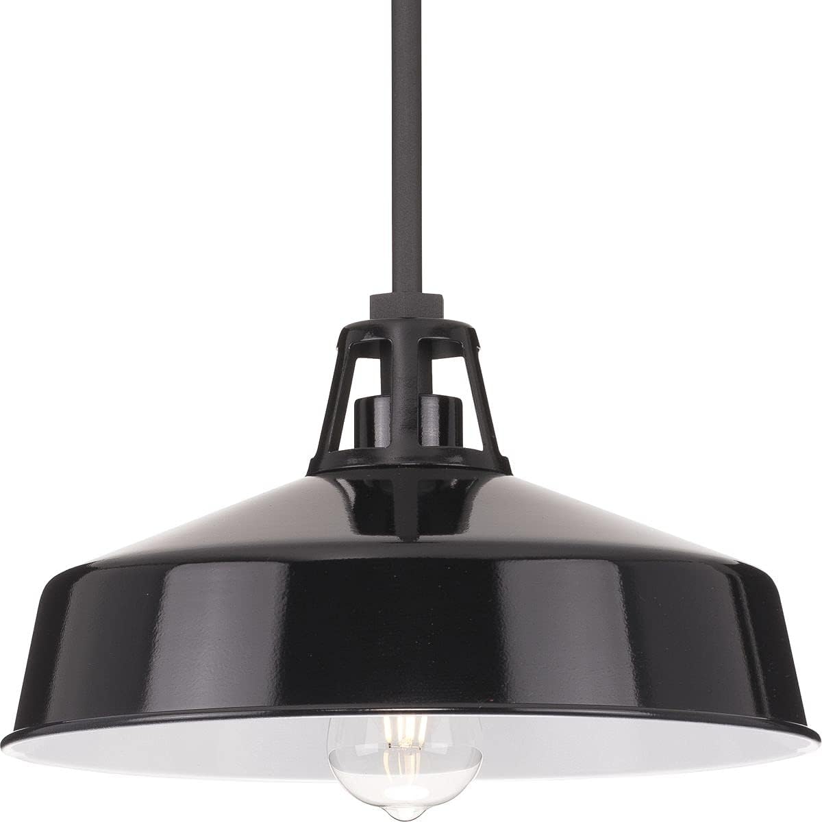 Progress Lighting Cedar Springs Collection 1-Light Black Metal Shade Farmhouse Outdoor Hanging Light Textured Black