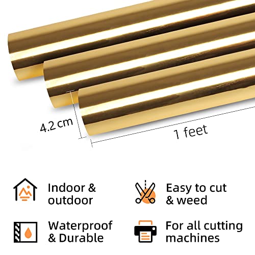 Prime Vinyl Permanent Vinyl, Chrome Gold Vinyl Compatible with Cricut Cutting Machine - 12" x 10 FT Metallic Adhesive Roll for Cup, Decor Sticker, Home Decal