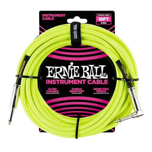 Image of Ernie Ball Braided Instrument Cable, Straight /Angle, 18ft, Neon Yellow (P06085)