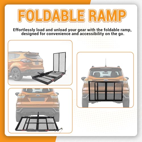 Image of HECASA Hitch Mount Cargo Scooter Carrier Rack w /Foldable Ramp 3 inch Rail Hitch