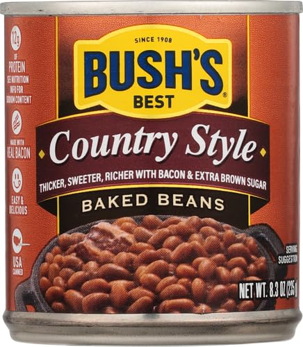 Image of BUSH'S BEST Country Style Baked Beans, Low Fat, Gluten Free, 8.3 oz | Canned Beans, Thick and Rich with Bacon and Extra Brown Sugar, Source of Plant Based Protein and Fiber, Gluten Free