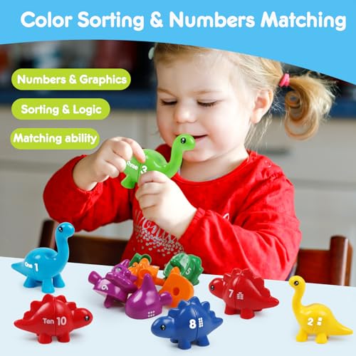 Image of USATDD Numbers Matching Dinosaur Toy 1-10 Counting Sorting Game Double-Sided Dino Fine Motor Toys Number Recognition Learning Toy, Christmas Stocking Stuffers for for Kids Boys Girls