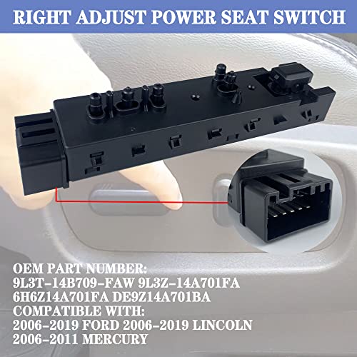 Yzusgomumu 9L3T-14B709-Faw Left Adjust Power Seat Switch Compatible With 2006-2019 Ford 2006-2019 Lincoln 2006-2011 Mercury Replaces 9L3Z14A701Fb Driver Side #TOP2
