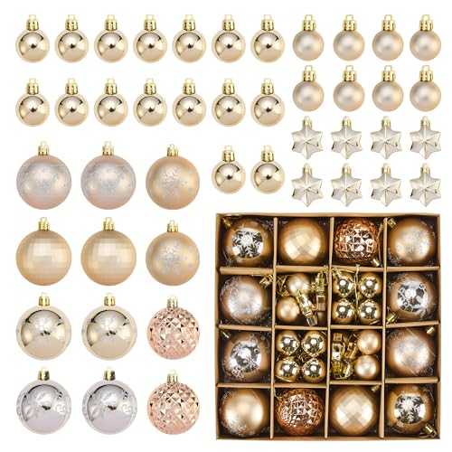 Champagner Gold Weihnachtskugeln Kunststoff Set, 44 Stück...