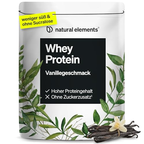 natural elements Whey Protein Pulver – Vanille – 1kg – 24g Protein pro Portion – nicht zu süß, nur natürliche Aromen – hochdosiert – in Deutschland produziert & laborgeprüft