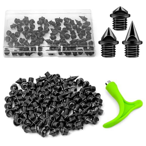 96PCS Alloy Steel Track Spikes, 32pcs 1/8in + 32pcs 3/16in + 32pcs 1/4in Track and Cross Country Spikes Golf Shoe Spike with Spike Wrench, Replacement for Sprint Sports Short Running