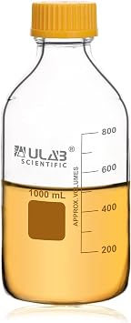 ULAB Round Media Storage Bottle, Vol.1000ml34oz 3.3 Borosilicate Glass Bottle with GL45 Screw Cap, URB1039
