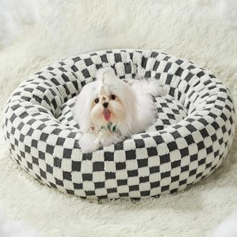 BFPETHOME Donut Dog Beds for Small Dog, Round Cat Beds for Indoor Cats, Calming Pet Bed for Puppy and Kitty with Non-Slip Bottom, Cute Fancy Dog Bed Machine Washable Plush Fabric Cover