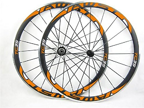 DYX Full Carbon Fiber Bike Wheels 38mm Clincher Alloy Brake Surface Bicycle Wheelset NovatecA291SB/F482SB Hub Aluminium 23mm Wideth Rims (Orange, R13 hubs)