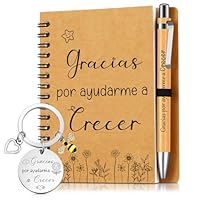Sinmoe Set de Regalo para Maestros Incluye Llavero con Colgante de Abeja Cuaderno en Espiral Bolígrafo de Madera para Graduación Día del Maestro Despedida de Profesores(Gracias por Ayudarme)