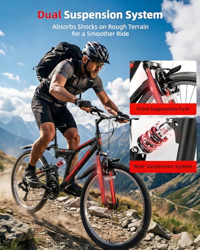 24 Inch Mountain Bike for Men & Women, 21-Speed Full