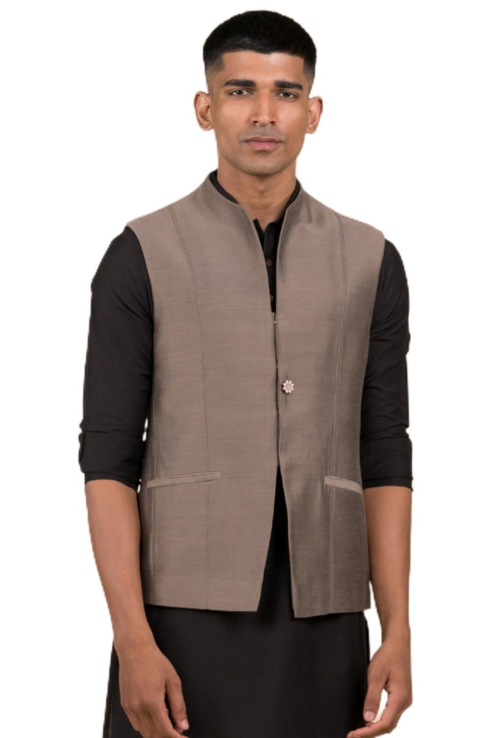 Charcoal Bundi With Top Stitch Detailing For Men-image-38