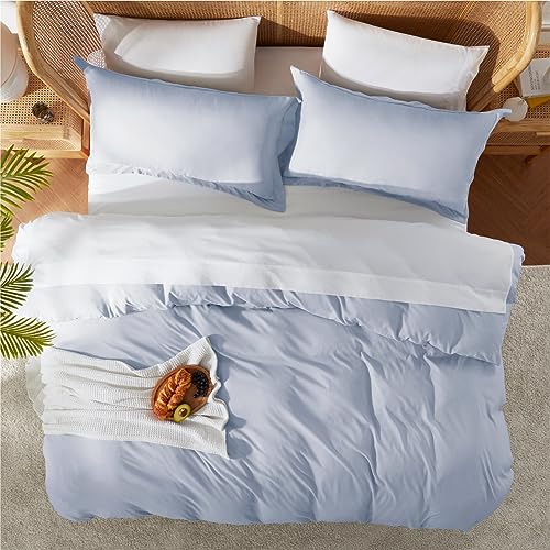 Nestl California King Duvet Cover Set with Comforter Insert - Ice Blue 4 Piece 104x98 Duvet Cover & 2 Pillow Shams with White Quilted Down Alternative Comforter, Ultra Soft, All Season