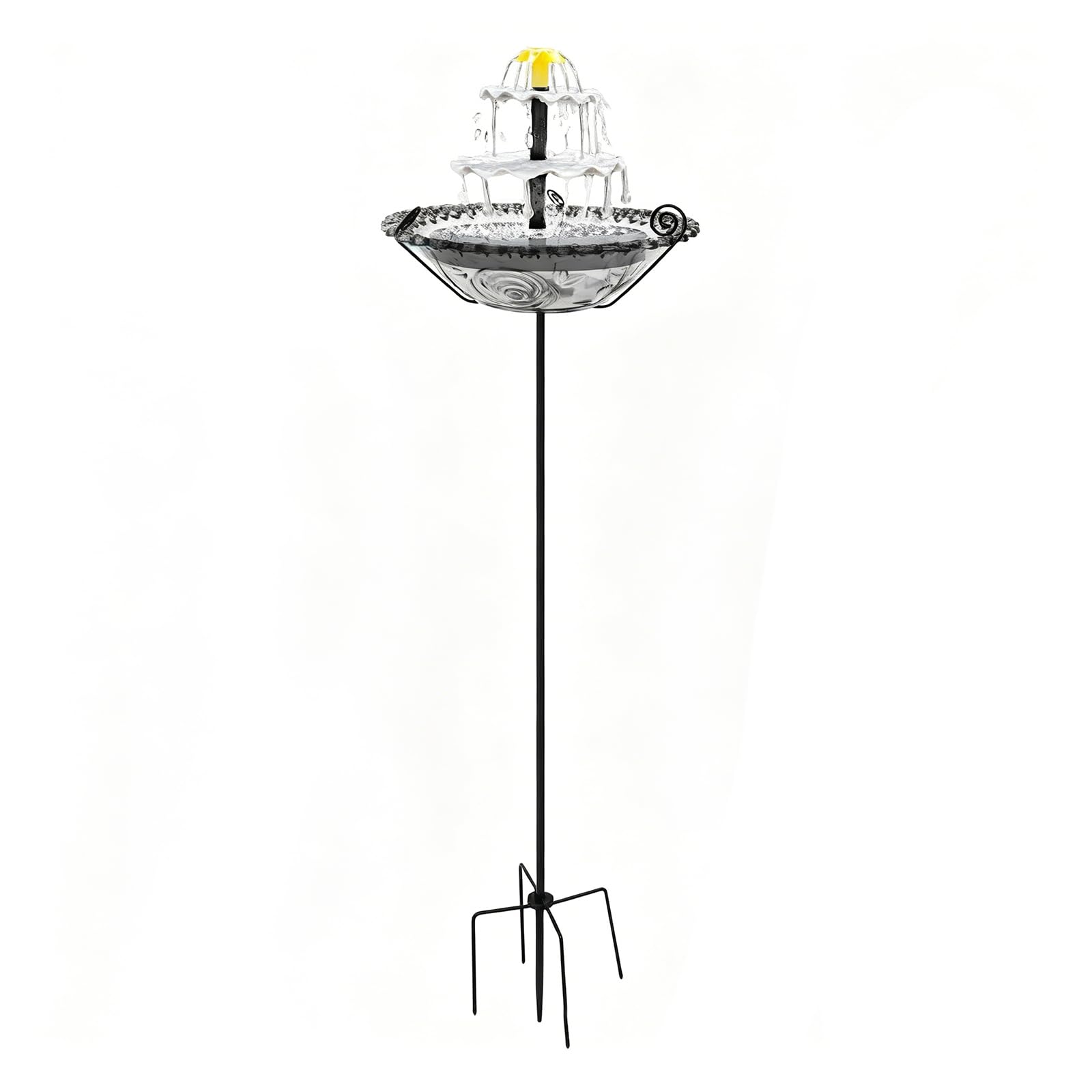 Solar Outside Garden Birdbath Bowl with 5 Prongs Base Stake Garden Bird Drinking Station Rust-Proof Freestanding Birdbaths for Bird Watching&Garden Decoration (Black S) (1 Black)